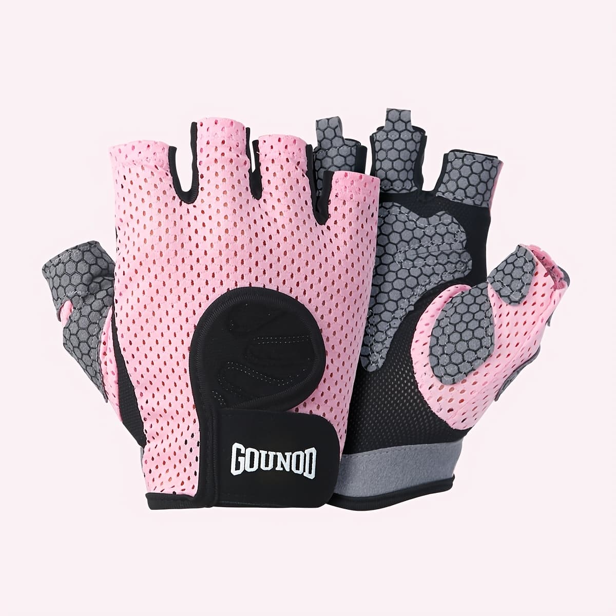 TEMU 1pair Fitness Gloves | Gounod Half Finger Breathable Riding Sports Gloves, Polyester, Hook-and-loop Closure, And Pink, Knit Fabric