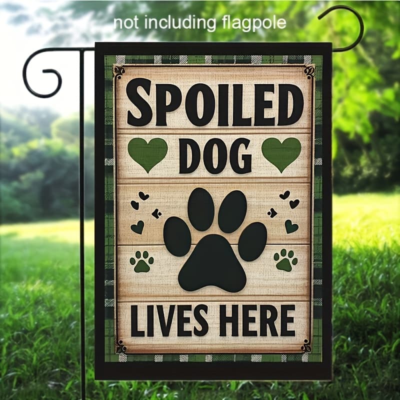 TEMU 1pc, Dog Lives Here Garden Flag Dog Paw Print Flag 12 X 18 Inch Double Sided Farmhouse Yard Outdoor Flag, Farmhouse Rustic Porch Decoration Funny Yard Sign( Flag)