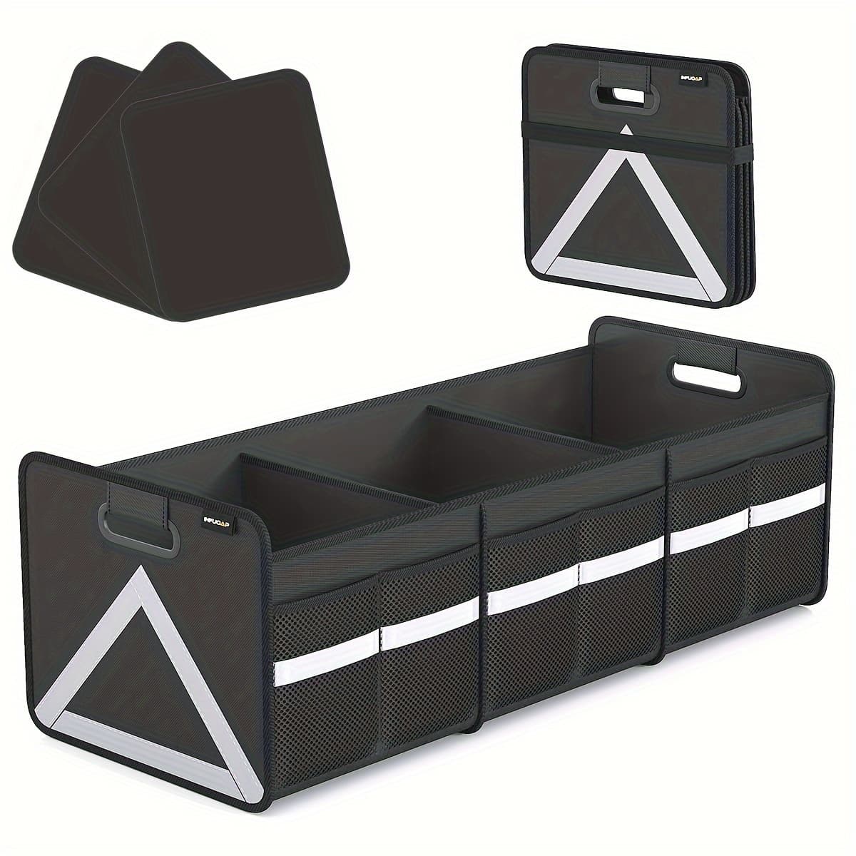 TEMU Heavy Duty Foldable Trunk Organizer With Multi Pockets & Reflective Stripe - Collapsible Storage For Car, Suv, Minivan, Trunk Space Saver, Easy , Secure Zipper Closure