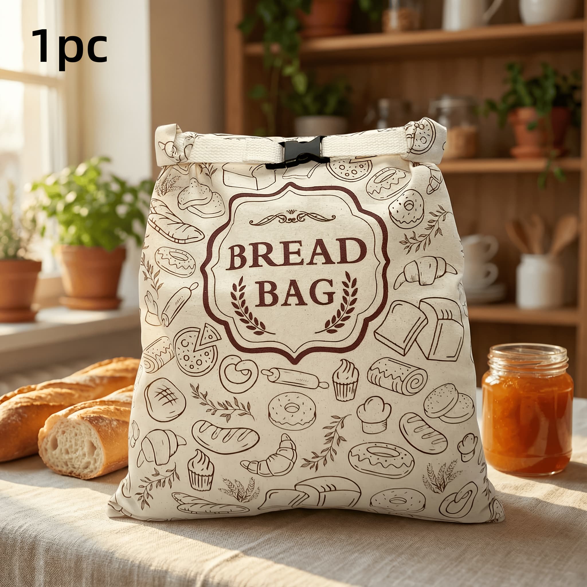 TEMU 2/1pc Reusable Bread Bags | Fabric Material With Latch Closure, Square Shape For Homemade And Sourdough Bread, Fresh, Portable Bread Storage With Closure
