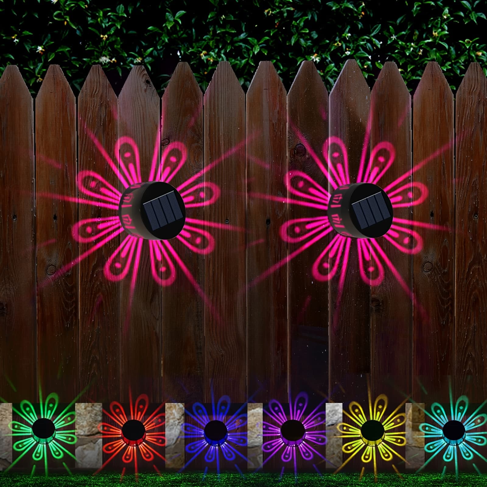 TEMU Solar Colourful Light Wall Light 2pcs, Outdoor Led Solar Fence Light, Solar Rgb Decorative Light For Decking, Stairs, Patio, Ambient Light