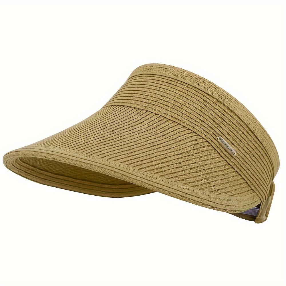 TEMU Empty Top Straw Visors Hat Stylish Breathable Foldable Packable Beach Vacation Sun Hats For Women