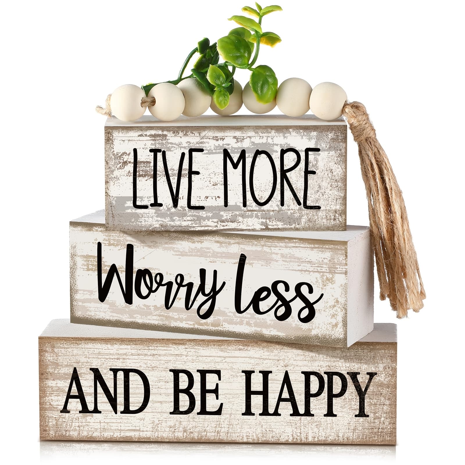 TEMU Rustic Wooden Inspirational Tiered Tray Decoration - Live More Table Centerpiece Blocks - Home Decor For Living Room, Bedroom, Entryway, Desk, Tiered Tray, Bookshelf - Props For Positive Decor