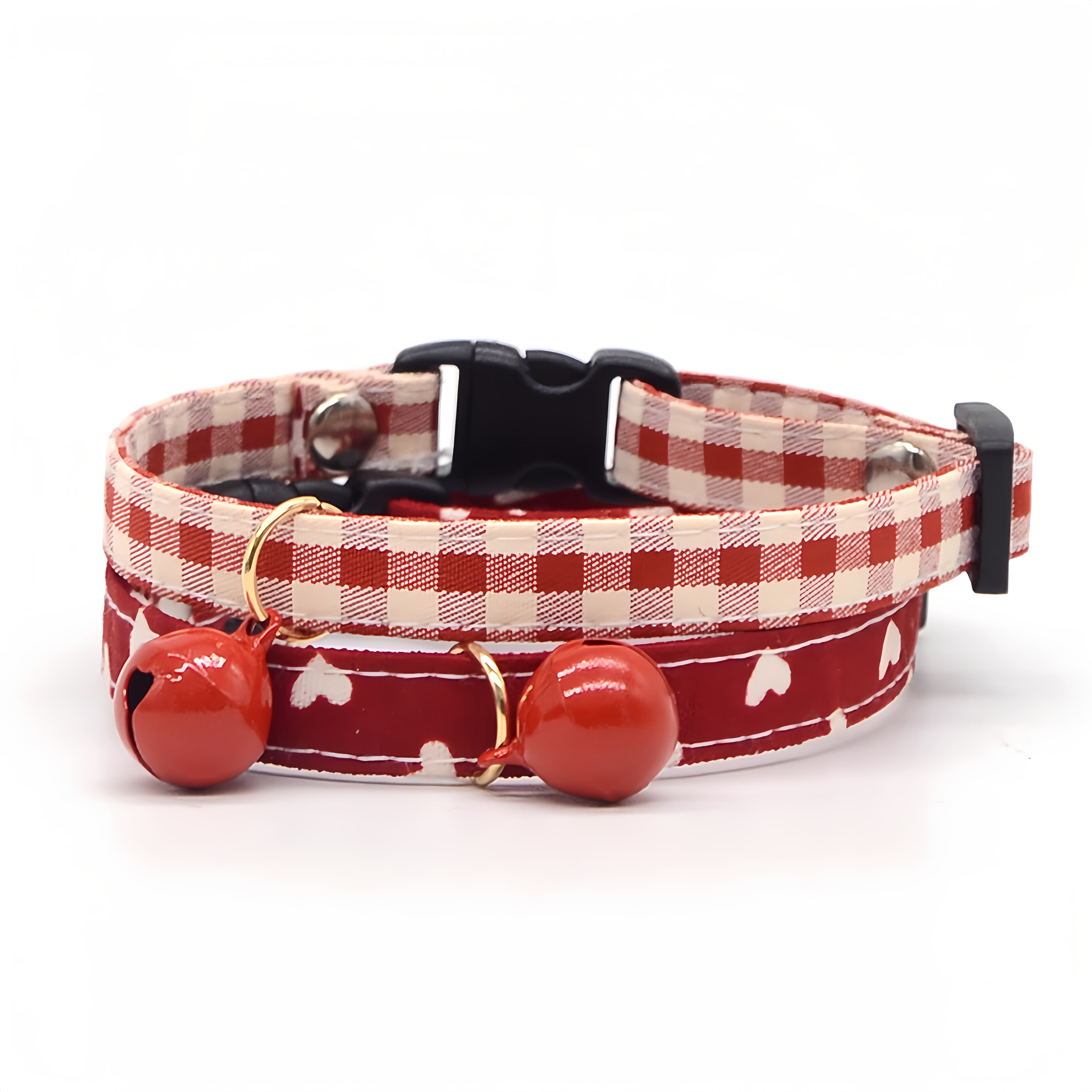 TEMU 2pcs Red Cat Collars With - Adjustable, Safe Design For Small Pets - Durable Polyester, No Batteries Needed, Pet Accessories | Pattern | Adjustable Collar, Cat Collar