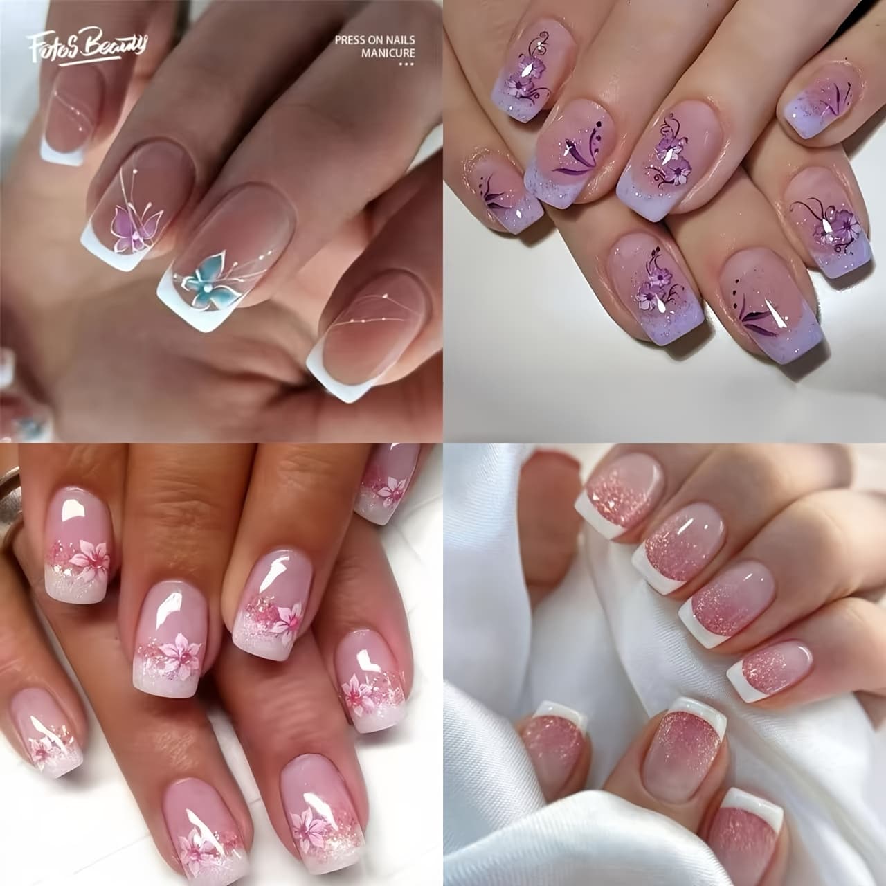 TEMU 4 Designs Of 96pcs Of Short Method Patterned Press-on Nails, In 4 Styles And Colors For Everyday Coordination
