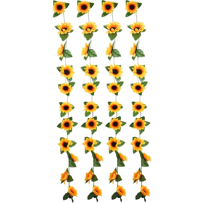 TEMU 4pcs 7.5ft/pcs Artificial Sunflower Garland Hanging Sunflower Vines With Green Leaves, Flowers For Kitchen Garden Wedding Arch Bridal Baby Shower Party Outdoor Decor Medium