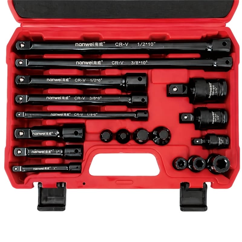 TEMU 18pcs Heavy-duty Impact Driver Socket Set - Cr- 1/4", 3/8", 1/2" With Extension Rod, Joint, Socket Adapter & Drill Bit Coupler - Impact Drill Accessory Kit For Mechanics, Diy, Professional Set