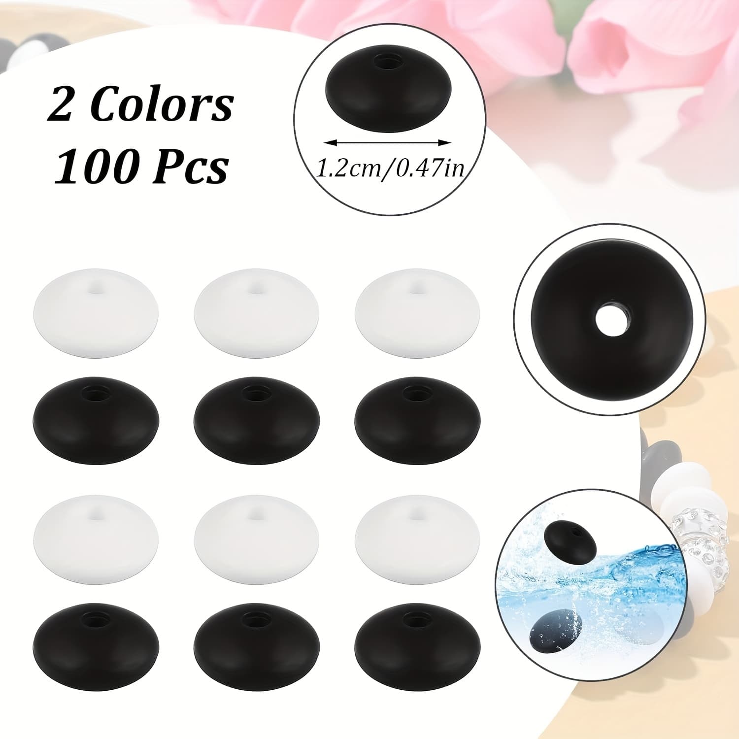 TEMU 100pcs Silicone Beads, Black And White 12mm Silicone Abacus Beads For Keychain Making Beads Bulk For Necklace Bracelet Jewelry Diy Crafts Accessories Spacer Beads For Pens