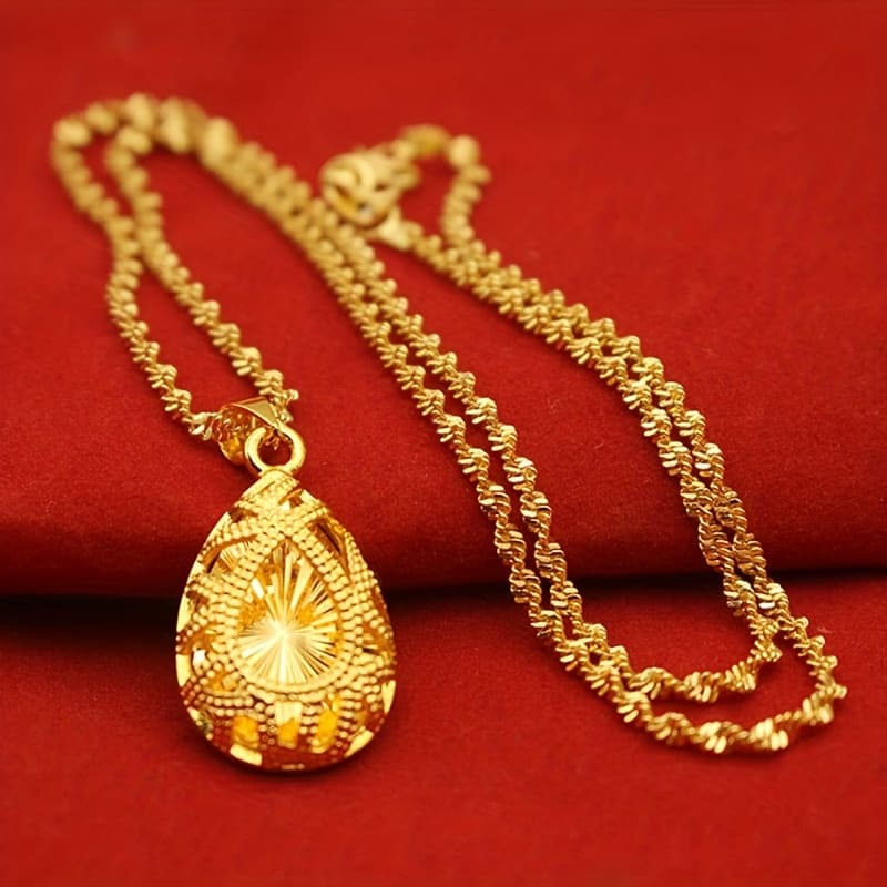 TEMU Minimalist Water Drop Pendant Necklace - Hollow Teardrop Light Luxury, Elegant Hollowed-out Drop For Daily Wear & Valentine' Gift, Versatile Necklace (chinese Style Name Compatible)