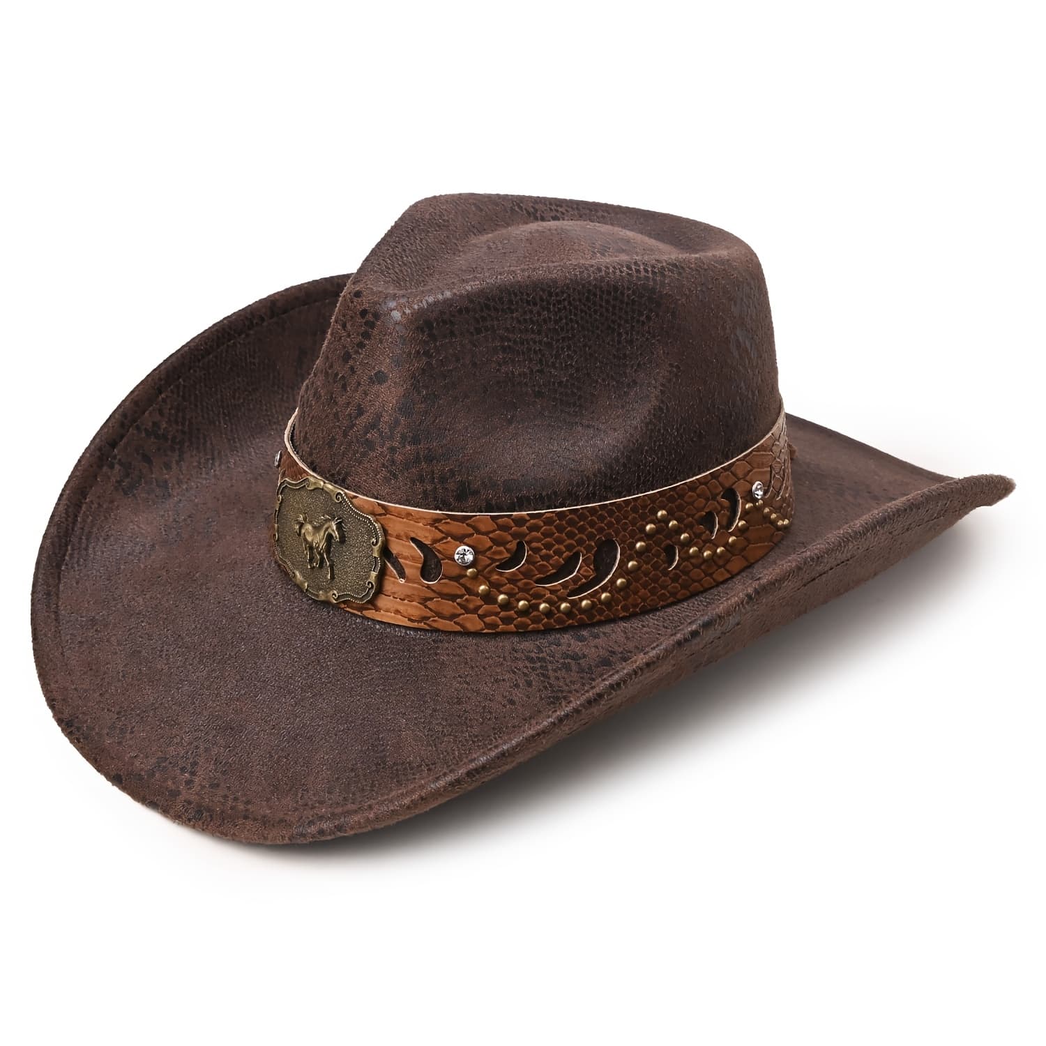 TEMU Retro American Western Women's Trendy Sparkling Python Pattern Printed Decorative Cowboy Hat Suitable For Outdoor Festival Occasions Top Hat