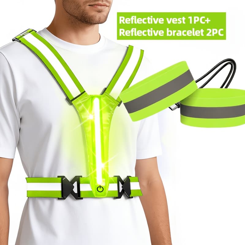 TEMU Led Reflective Vest Running Gear, Adjustable Size, High Visibility Running Vest, Running Safety Equipment, Suitable For Walking, Jogging, Cycling
