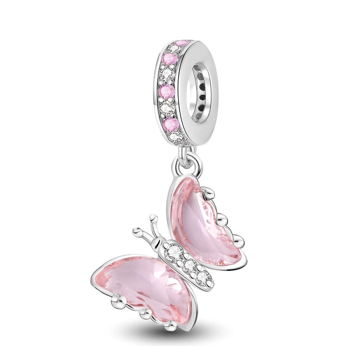 TEMU 1pc 925 Silver Plated Pink Charms Pendant Fit Bracelet Bangle And Necklace Making Accessories Gift For Women