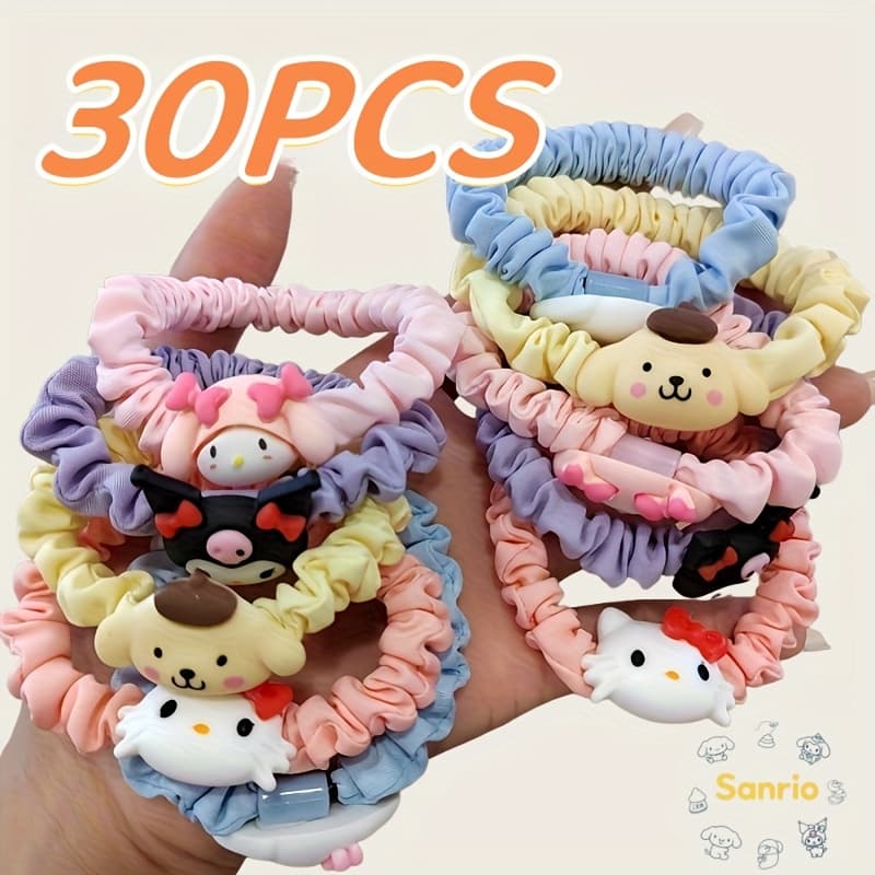 TEMU 30pcs Cartoon Hair Ties And Scrunchies, Cute Sweet Cartoon Designs, High , Hello Kitty, My Melody, And Black Cat Designs, Suitable For Back-to-, Gift For , Ideal Present For