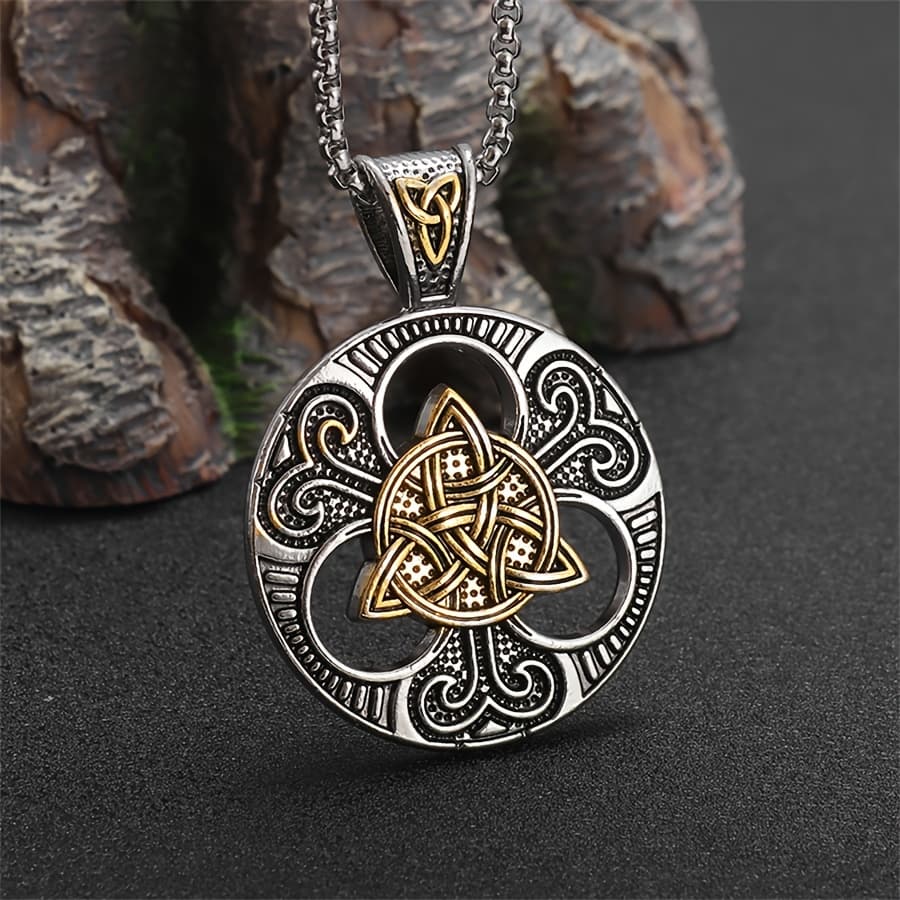 TEMU Vintage Celtic Double-sided Pendant, Norse Irish Necklace For Men, Nordic Jewelry Gift