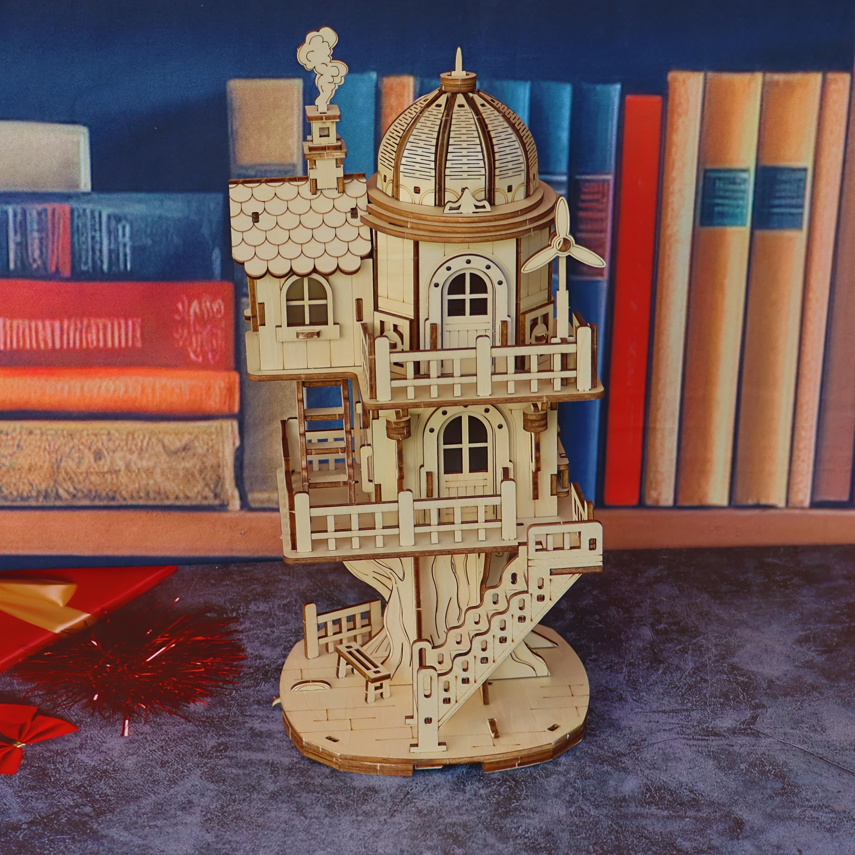TEMU Three-dimensional Wooden Puzzles Designed For Adults, Featuring Wooden Tree House Models, Multi-level Building Blocks, And Perfect Gifts For Family, , And During The Christmas And Halloween