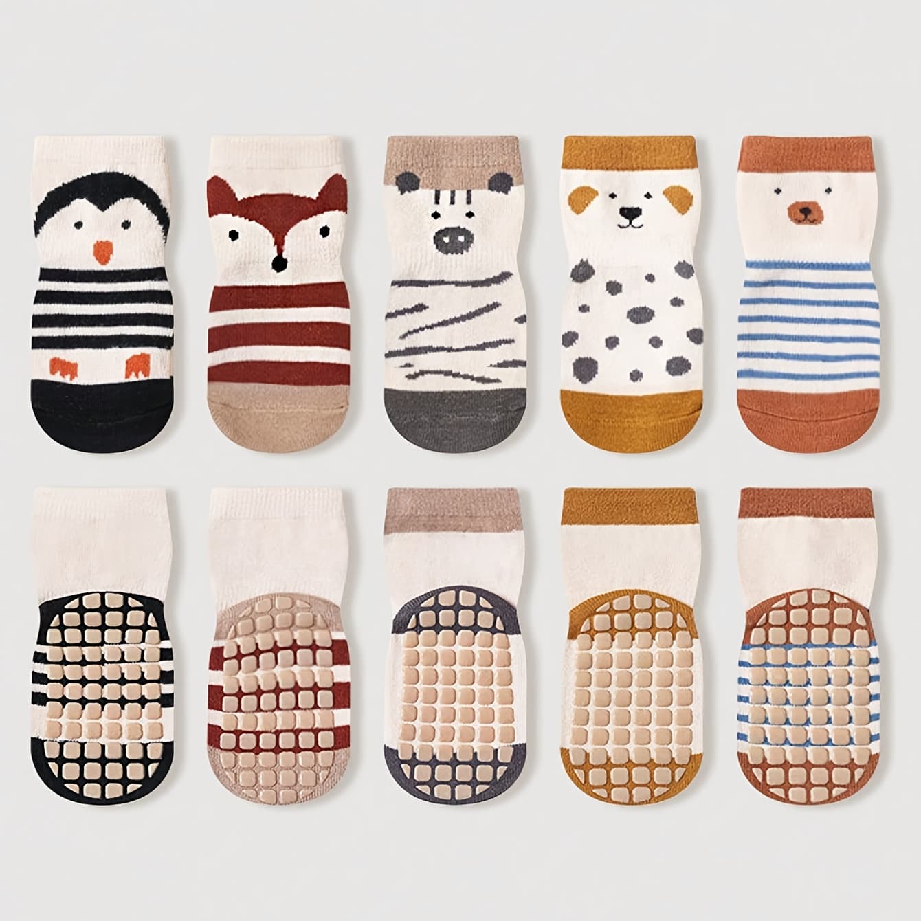 TEMU 5 Pairs Of Cartoon Floor Socks For Infants And Toddlers, Designed For Spring And Autumn, Featuring Non-slip Dots For Indoor Use And Suitable For Babies Learning To Walk