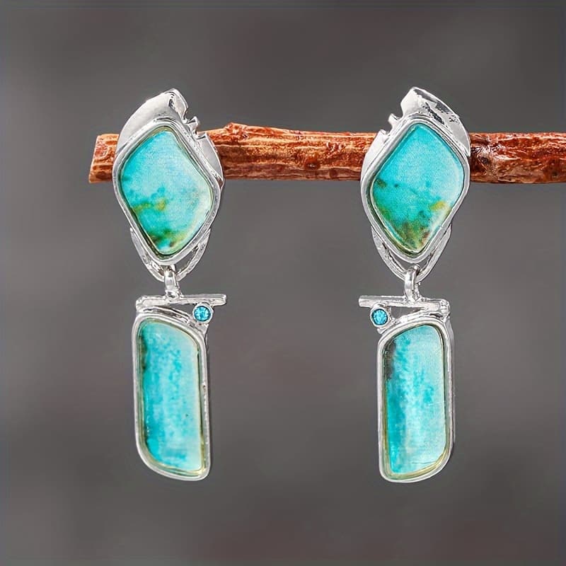 TEMU A Pair Of Authentic Turquoise Earrings - And Retro Style Suitable For Men And Women - Stylish And Trendy Jewelry Accessories