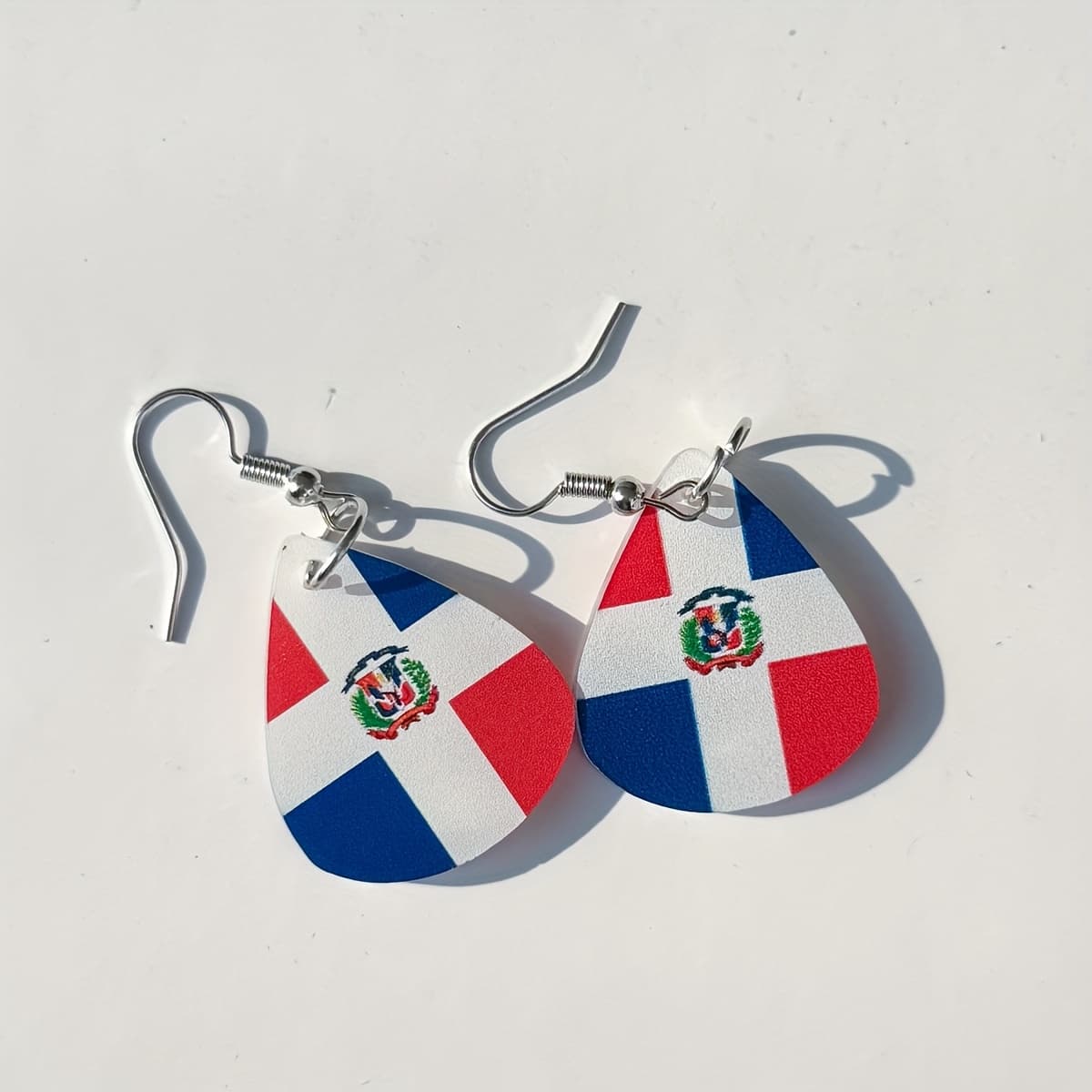 TEMU Pair Of Dominican Republic Flag Acrylic Water Drop Earrings, Simple And Elegant