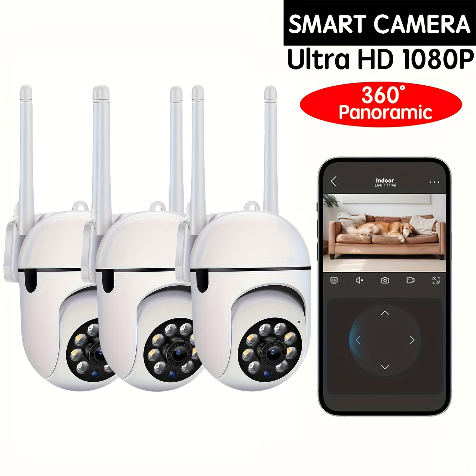 TEMU Black Friday 3pcs Wifi Security Camera, App, 1080p Hd, Color Night Vision, 2-way Audio, 360 Pan/tilt/zoom, Motion Tracking & Detection For Home Security, Spotlight & Siren (wired)