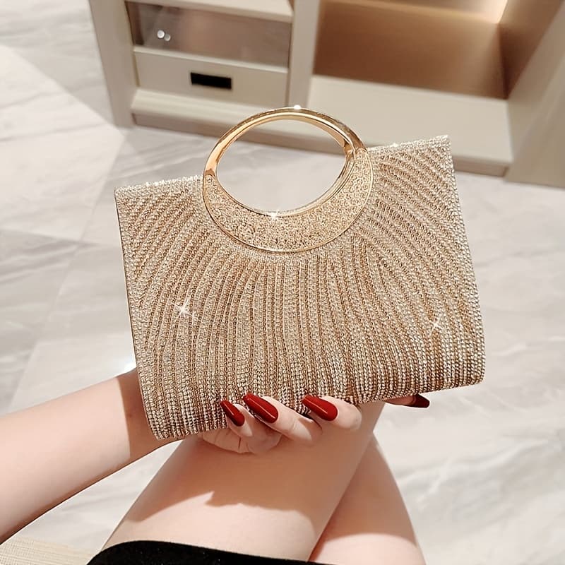 TEMU Evening Bag Shiny Striped Handbag Wedding Bridesmaid Bag Party Bag Dress Bag Shoulder Bag Gift