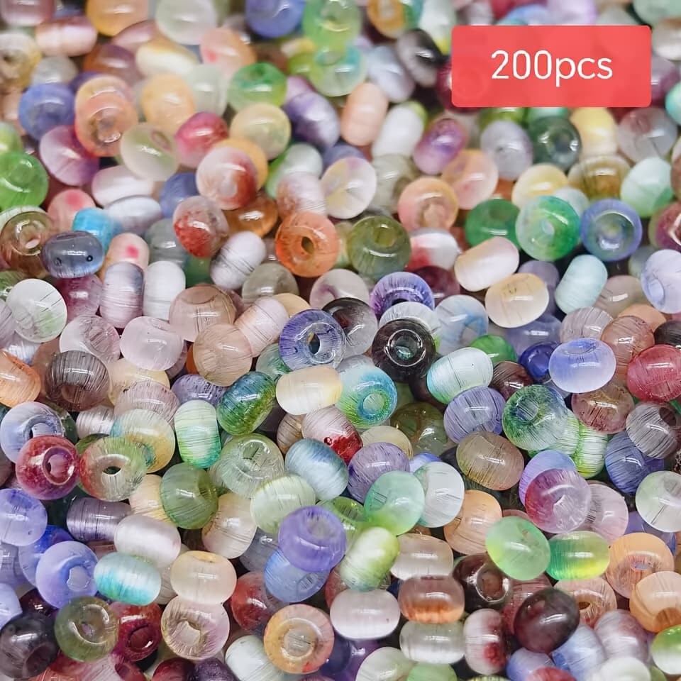 TEMU 200pcs 4mm Dual-color Gradient Cat Eye Glass Seed Beads For Diy Bracelet Necklace Jewelry Making Supplies