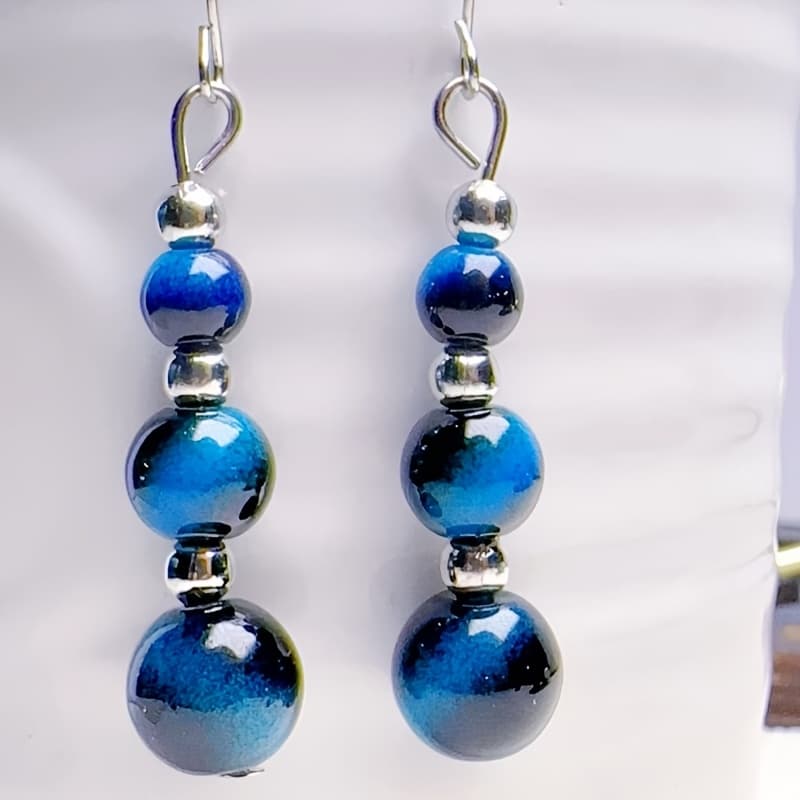 TEMU Handmade Eye Stone Bead Earrings For Women - Bohemian Retro Stainless Steel Ear Jewelry, December Birthstone Gift For Everyday & Special Occasions