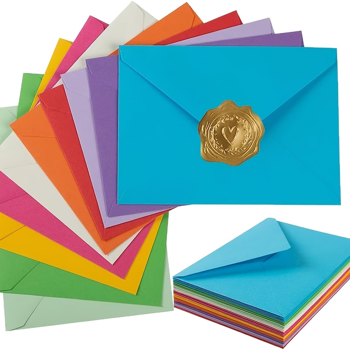 TEMU 30pcs Western-style Colored Blank A7 Invitation Set, The Combination Includes 10 Envelopes + 10 Cards + 10 Heart-shaped Metal Stickers, For, Metal Embellishments Are Super Delicate