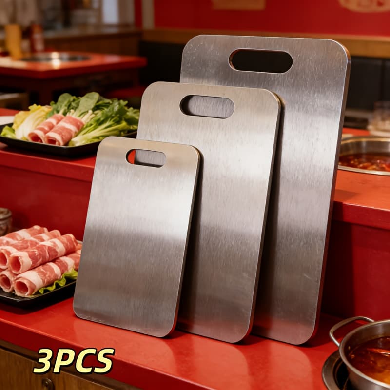 TEMU 3pcs Premium Stainless Steel Cutting Board Set- Durable, Easy To Clean, , Space-saving, Rust-resistant, And Bpa-free, Safe For Food Preparation
