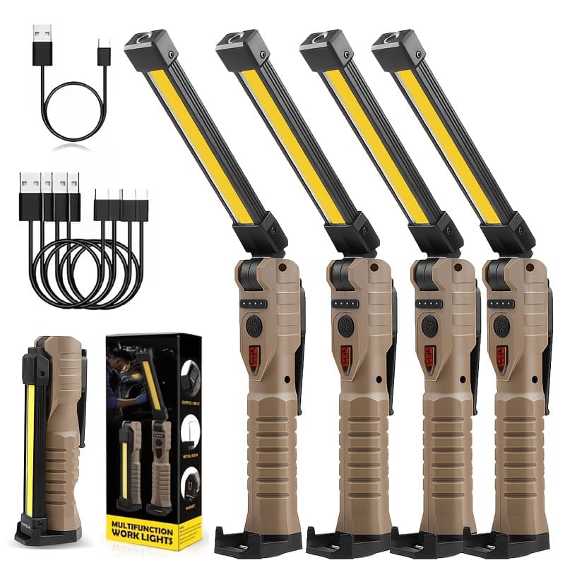 TEMU Tool Gifts For Men Dad Him, Rechargeable Led Work Light Grill Light With Magnetic Base And Hook 5 360° Rotate Mechanic Light Stocking Stuffers Men Gifts (4-pack)