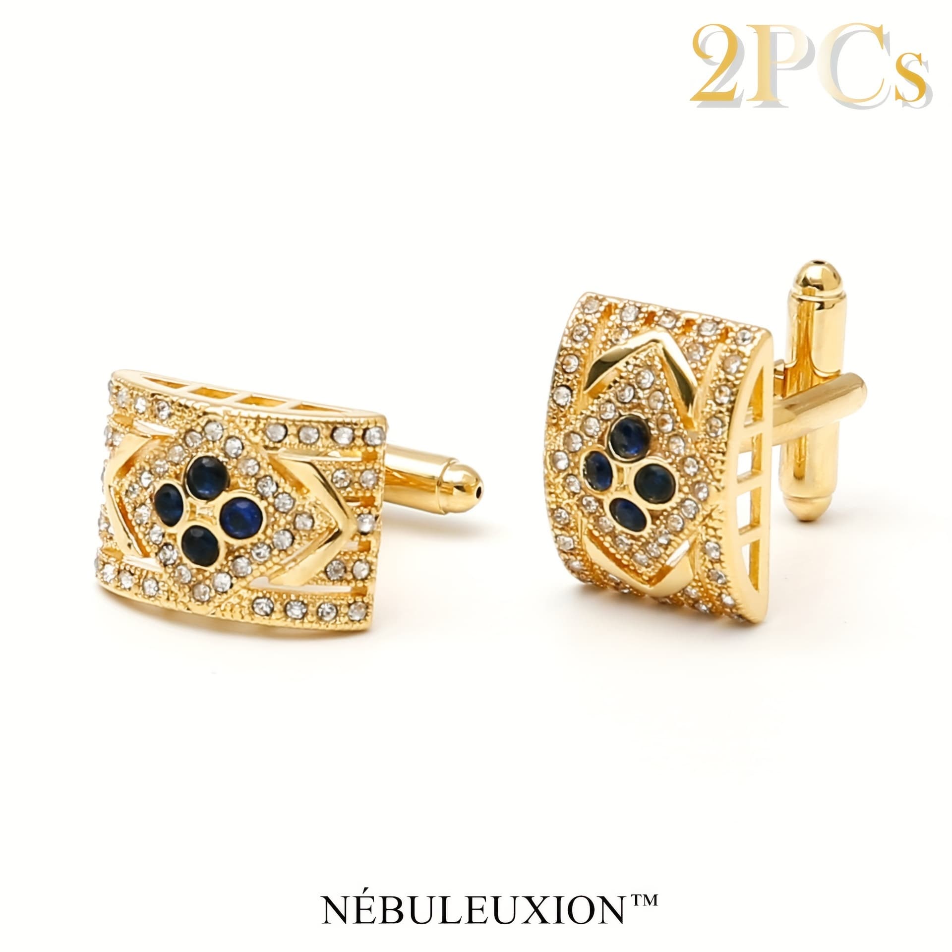 TEMU 2pcs Best Gift And Arc Surface Cufflinks Set With Rhinestones And Zirconias | Cufflinks | Cufflinks For Wedding/banquet/ceremony/business