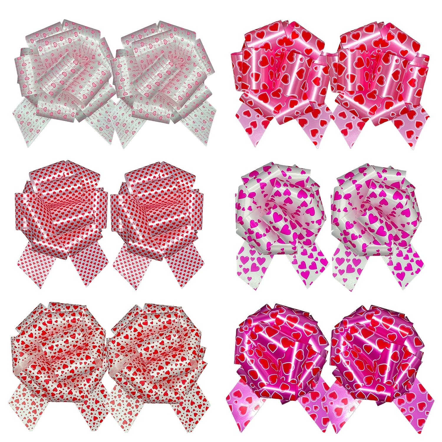 TEMU 12 Oversized Pull Bows For Gift Wrapping, 6-inch Ribbons For Valentine's Day In Red And Shapes, Suitable For Wedding Baskets, Gift Boxes, Wine Bottles, And Floral Holiday Decor