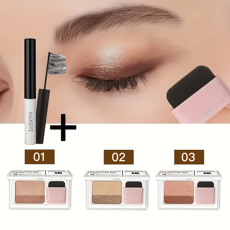TEMU 3pcs 2-color Eyeshadow Palette Set With Applicator - Long-lasting 2-color Duo Shades, , Smooth Blend With Brush For Daily And