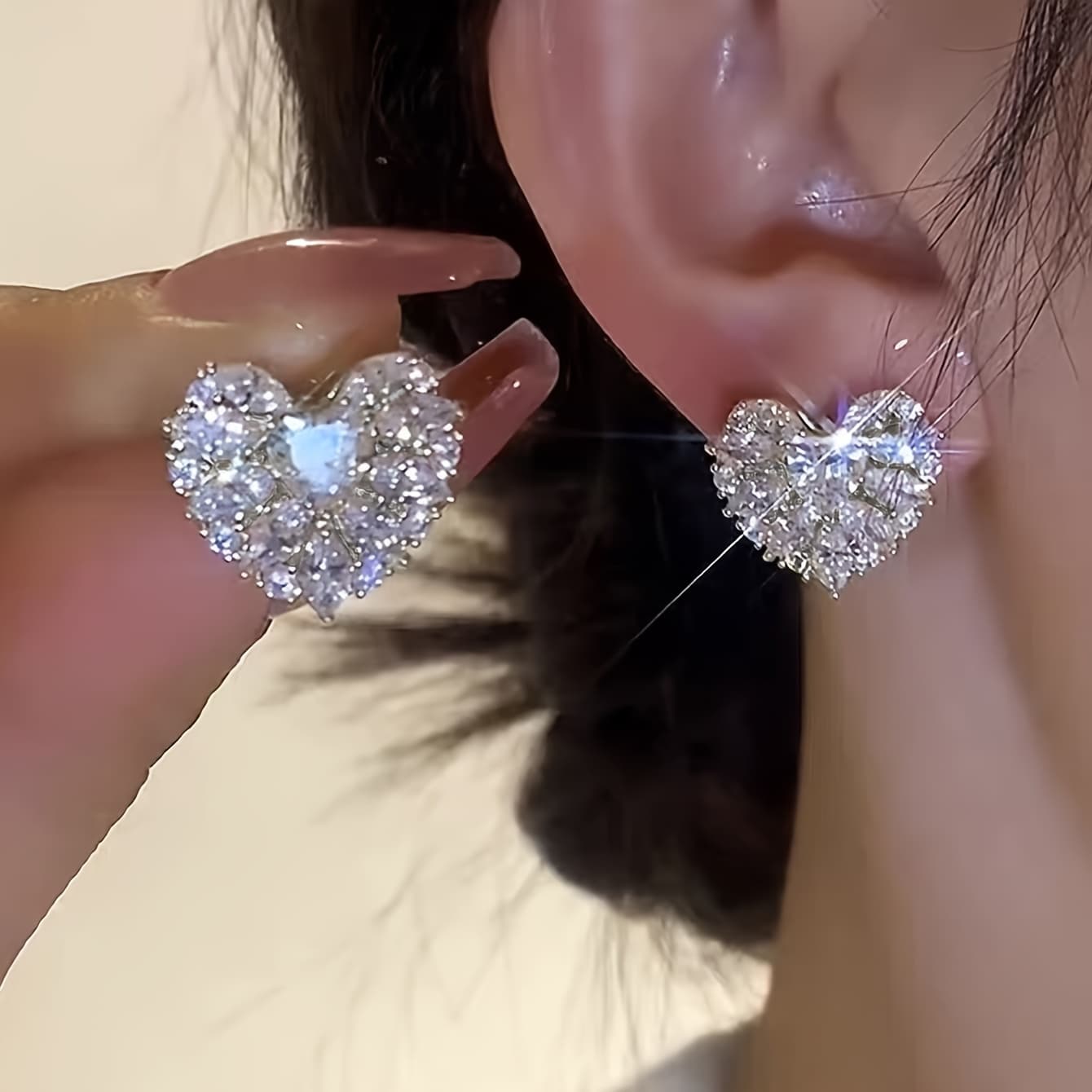 TEMU 1 Pair Of Easy, Exquisite And Elegant Peach Artificial Glass Inlaid Women' Leisure Date Earrings