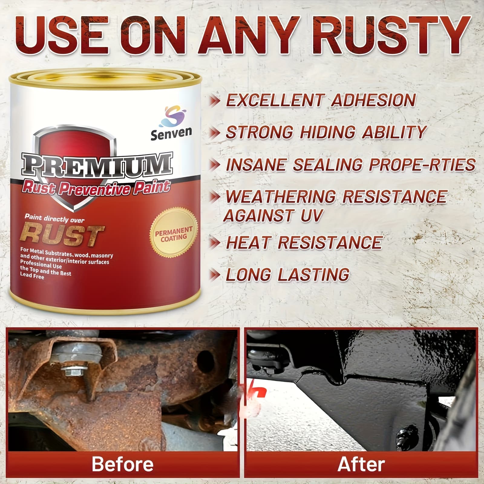 TEMU 35 Fluid Ounces Remove Rust And Permanently Rust Coating Anti-rust Automotive For Metal & Seal, Rust Converter Non-porous Protective Barrier Black Metallic Paint