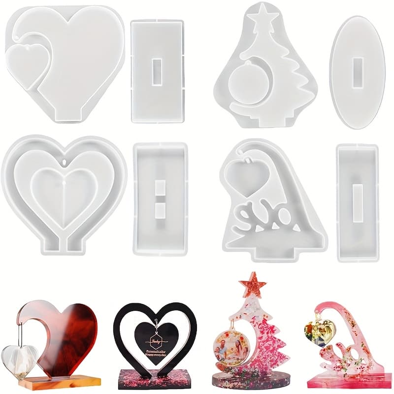 TEMU 4pcs Large Silicone Molds Suitable For Epoxy Resin Pouring - Christmas Tree Photo Frame Display Shelf With Oval Frame & Shelf For Diy Crafts, Resin, Home Decoration, Wedding, Gifts