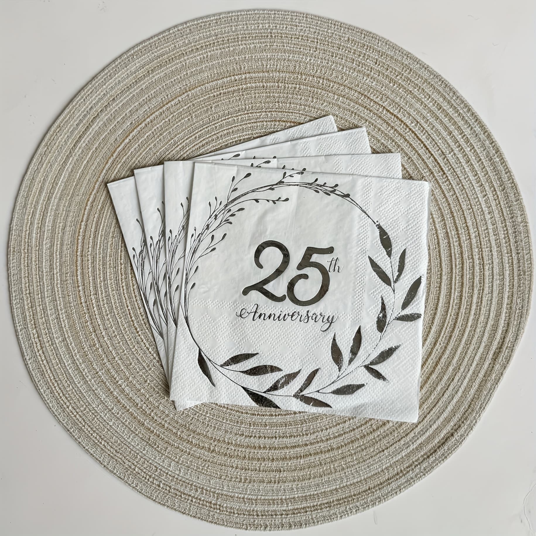 TEMU Elegant 25th Anniversary Celebration Napkins - 32pcs, 6.5"x6.5", Double-layered Paper Napkins For Milestone Parties & Events For Halloween,christmas Event & Party Supplies Halloween&christmas