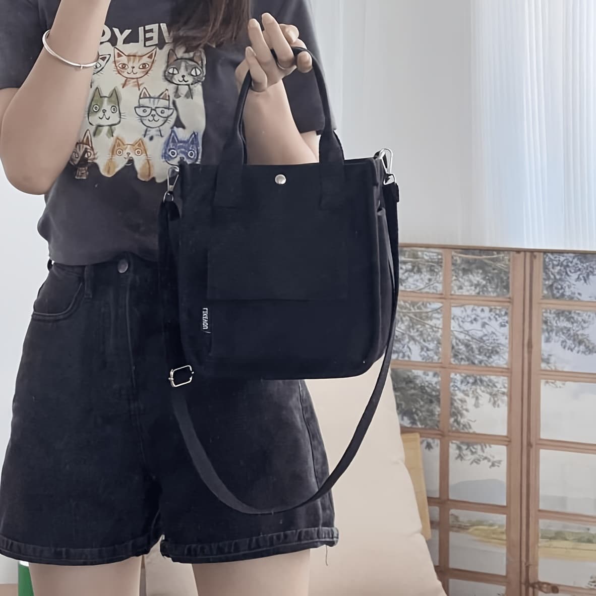 TEMU Casual Women'-shoulder Bag, Thick Nylon Lunch Bag, Korean Style, Multi-pocket, 3d Tote Bag, New Style For , Hand-held Or Crossbody Bag, Simple And Versatile Shoulder Bag.