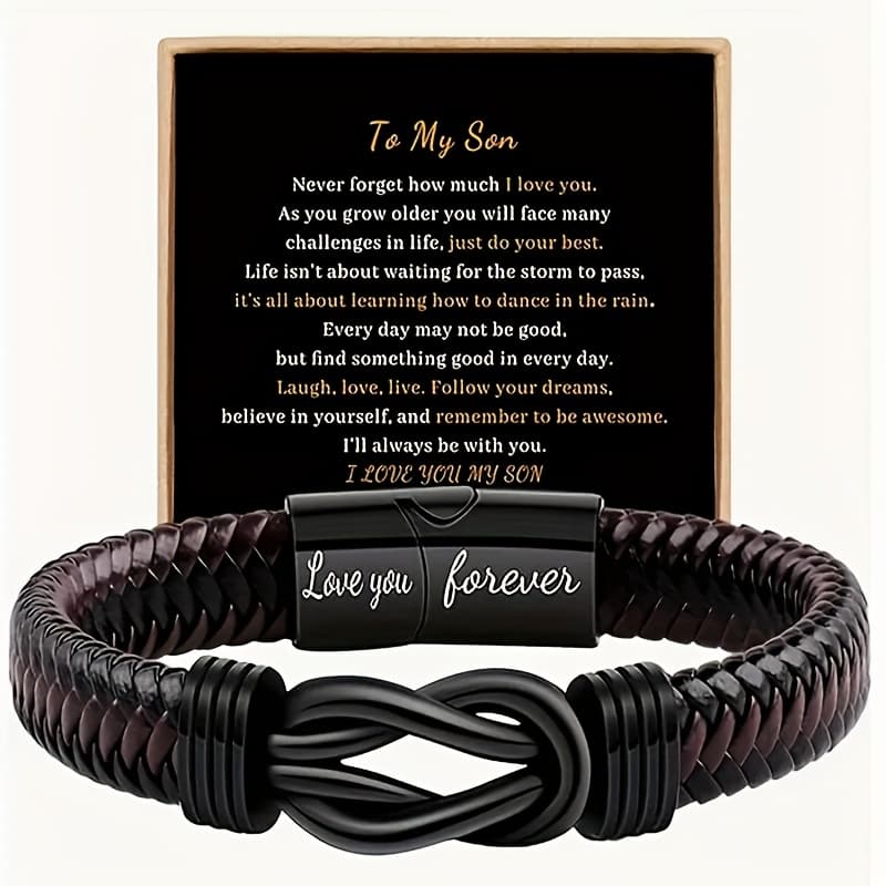 TEMU 2pcs Leather Bracelet For Men, Elegant Style With 304l 304l Stainless Steel Infinity Charm, Perfect Gift For Son