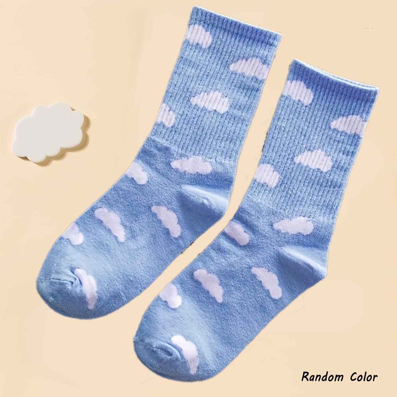 TEMU 1/4 Pairs Of Cloud-shaped Medium Length Socks, Suitable For Outdoor Sports Clothing For Men And Women, Made Of Material, Machine Washable, With Random Colors