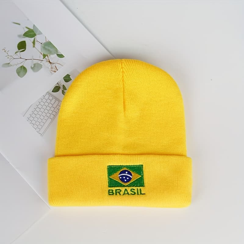 TEMU 1 Pack Fashion Embroidered Acrylic Knit Fall And Winter Outdoor Windproof Warm Lightweight Brimless Hat Men And Women With Trend Of Versatile Suitable For Skiing And Traveling
