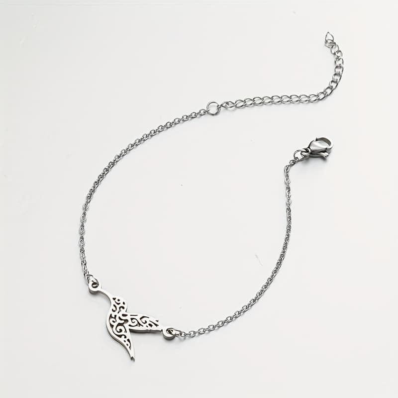 TEMU 1pc Elegant, And Fashionable Stainless Steel Hummingbird Pendant Bracelet - Adjustable, Lightweight And , Suitable For Couples, A Valentine's Day Gift For