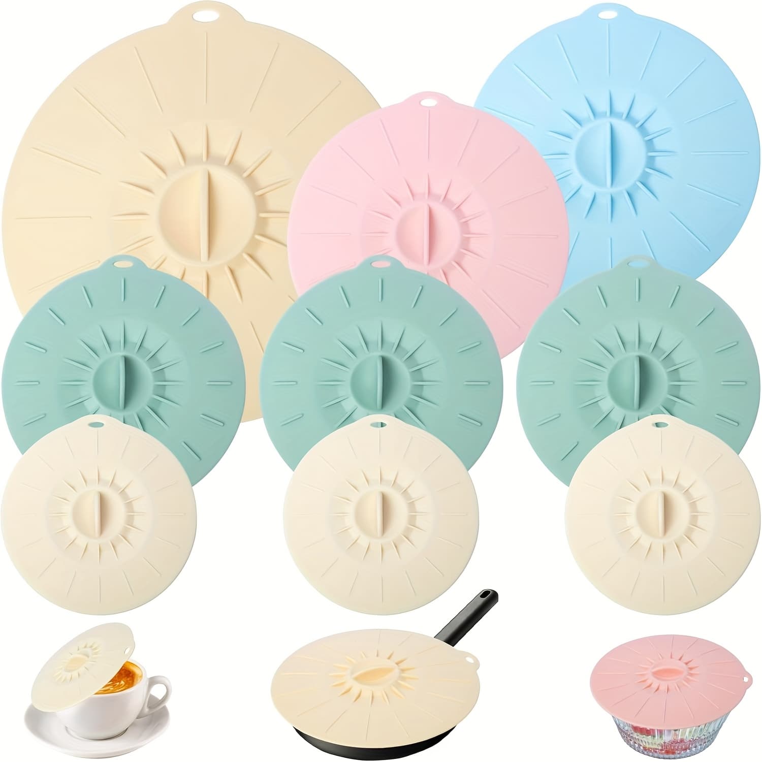 TEMU 9/18pcs Silicone Lids, 9/18pcs Microwave Splatter Covers - Reusable, Heat Resistant Lids (5 Sizes) For Bowls, Cups, Plates, Pots, Pans & Skillets - Stovetop, Oven, Fridge & Dishwasher Safe