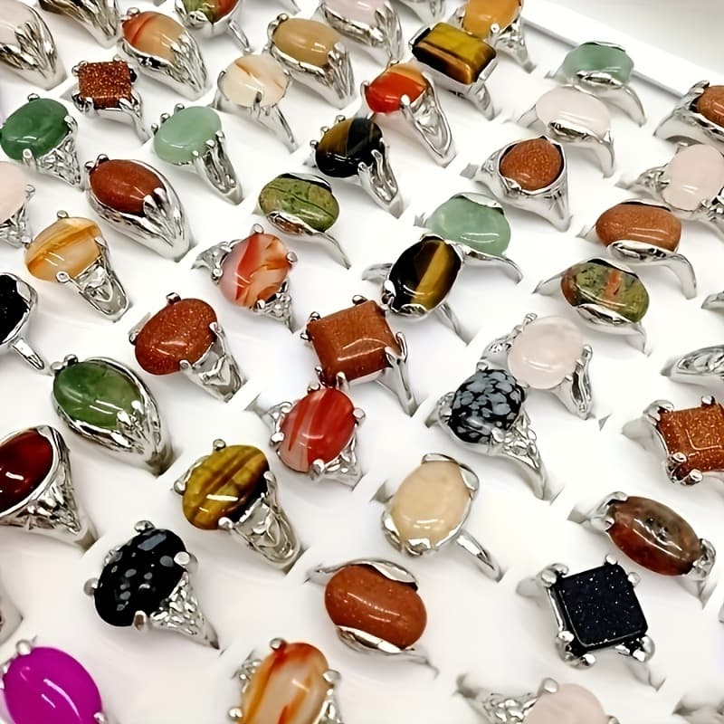 TEMU 15 Old Natural Stone Rings, Jewelry, Halloween, Thanksgiving, Christmas Party Gifts, Suitable For Men And Women Rings