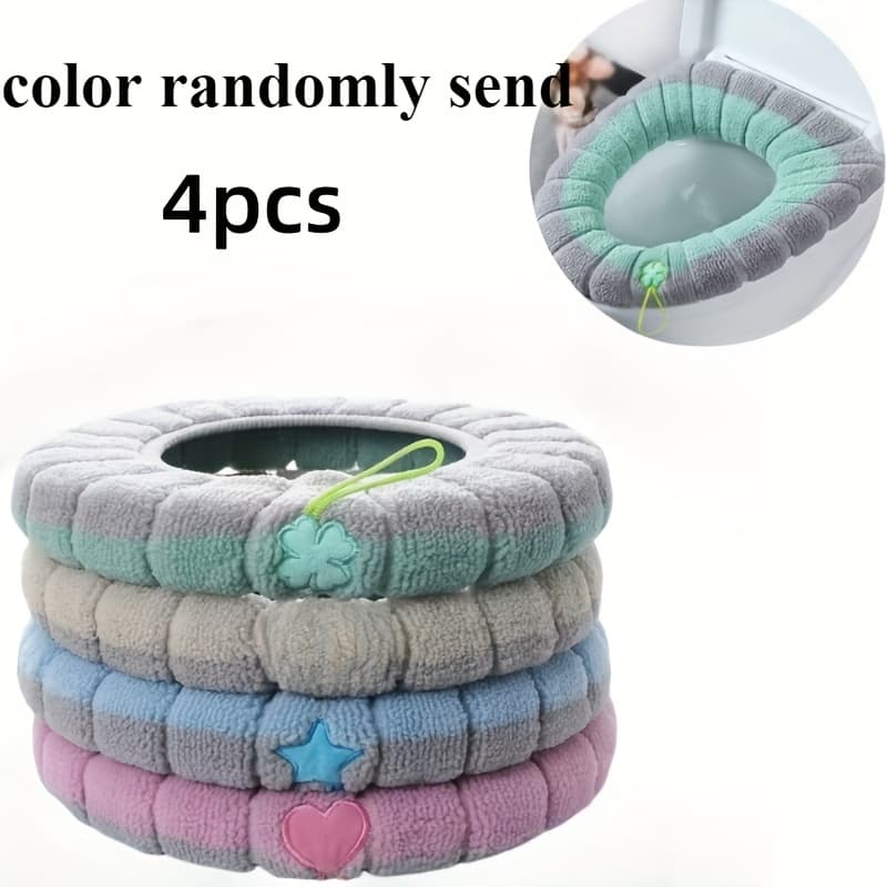 TEMU 4pcs Soft Toilet Seat Cover Pads Thicker Warmer Stretchable Washable Cloth Toilet Fits All Oval Toilet Seats. Random Color