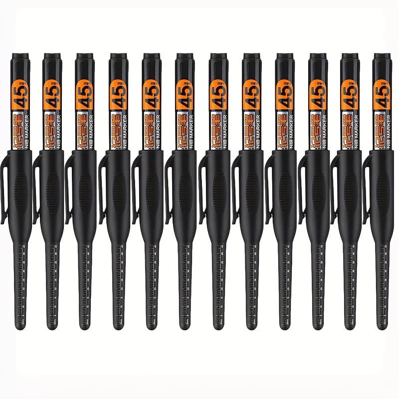 TEMU Set Of 12 Long-headed Deep Hole Marking Pens, 45mm, Permanent Ink Markers For Carpentry, Construction Marking Tools, Metal Marking Pens, And Long-nose Markers