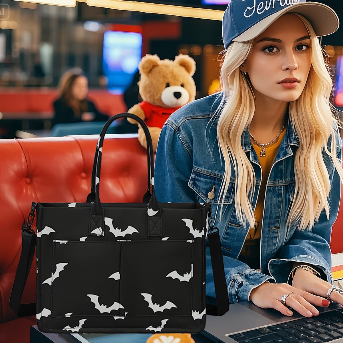 TEMU Discount-ladies' Large Capacity Tote Bag, Tote Bag, Top Handle, Multi-, Reusable, With Detachable Shoulder Strap, Holiday Party Accessory, Festival Gifts.