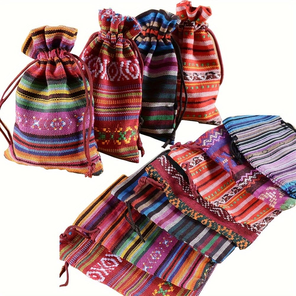 TEMU Gift For Her/him 12 Ethnic Style Striped Drawstring Gift Bags For 5th Party, Mexican Party Bags