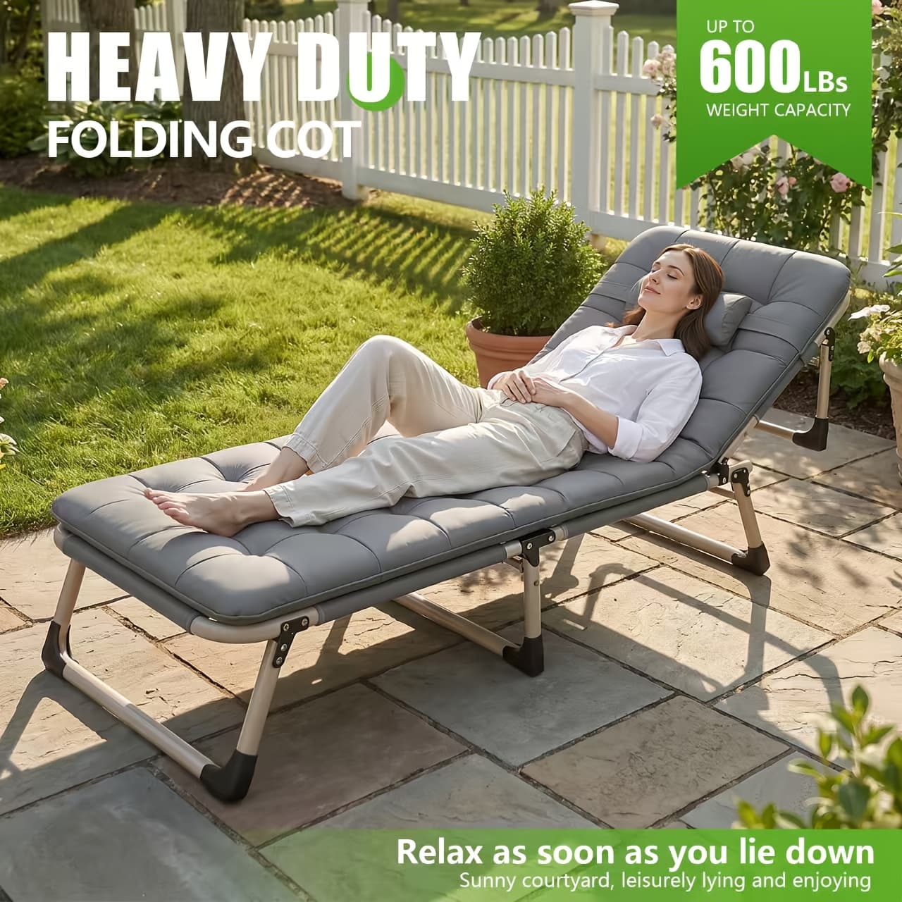 TEMU Folding Camping Bed For Backyard And Relaxation; 180 Cm Adjustable Folding Lounger, Perfect For Adults, Travel, The Beach, And Camping ; Easy To Carry; 600-pound Weight Capacity