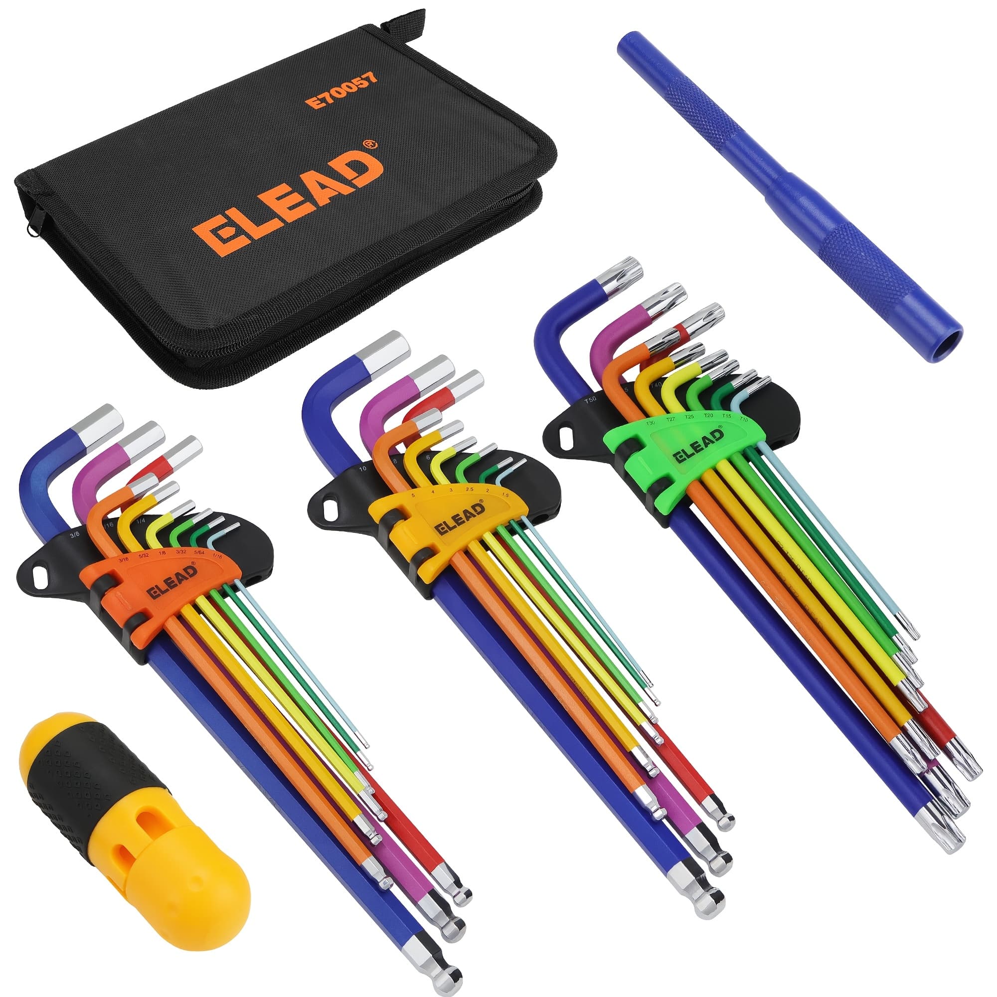 TEMU Horusdy Hex Key Allen Wrench Set Ball End Torx Key Metric (1.5mm-10mm) & Sae (1/16"-3/8") With Color Coding With T-handle For Bicycle Repair Household Diy Chrome Vanadium Steel
