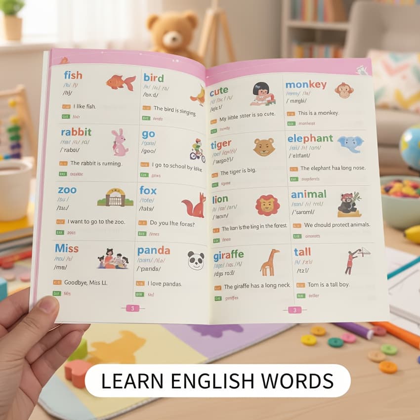 TEMU English Vocabulary Book For Elementary Students - 1200 With Examples | School Must-have--portable English Word Book For Travel - Essential Phrases & | Lightweight Pocket Size
